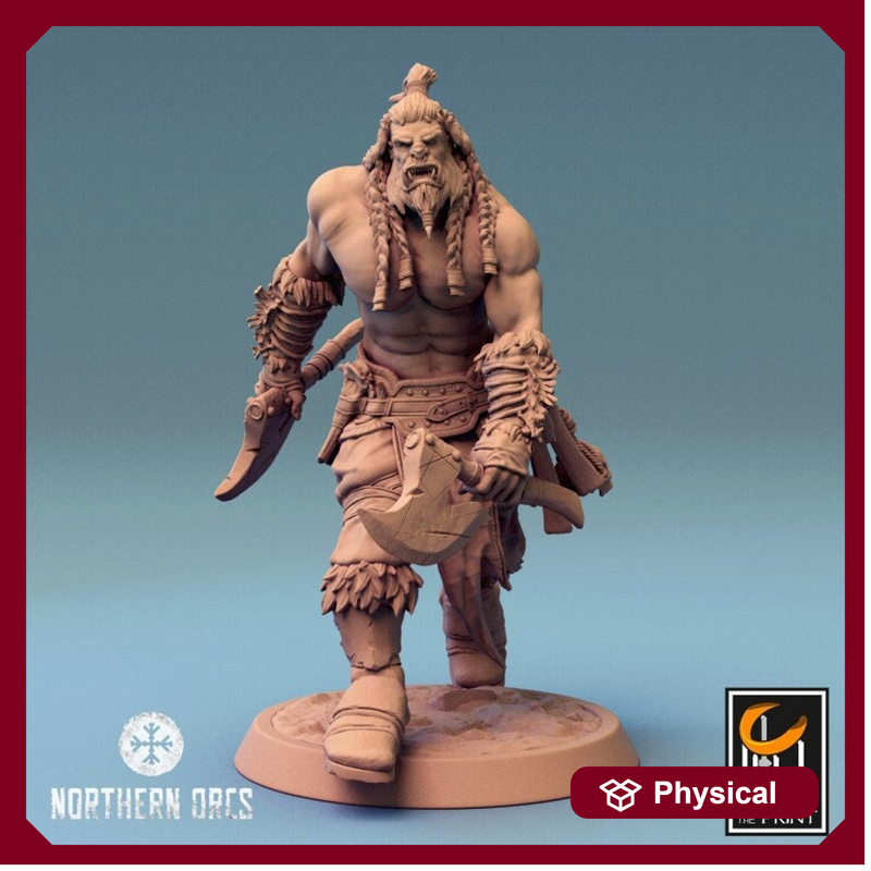 Orc Fighter Barbarian Dual Battle Axes, Half-Orc | Scales: 28mm | 32mm |54mm| 75mm | 100mm  Megaboss | Dungeons& Dragons 5e | Pathfinder | - Only-Games