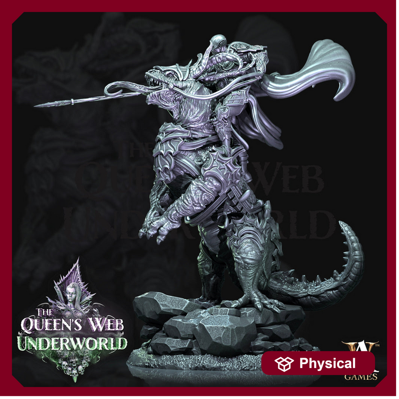 Mounted Dark Elf Fighter on Riding Lizard | 28mm and 32mm scale| DnD 5e Miniature | Drow Rider | Dungeons and Dragons| Pathfinder - Only-Games