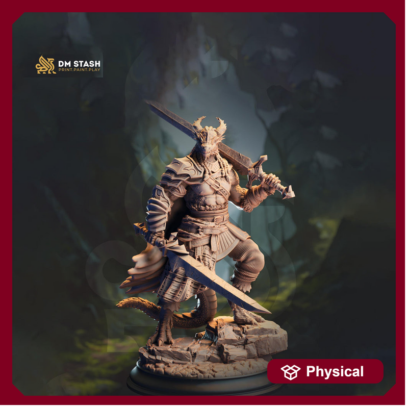 Dragonborn Barbarian UNPAINTED Miniature DnD 5e Pathfinder Player Character Resin Figure - Only-Games