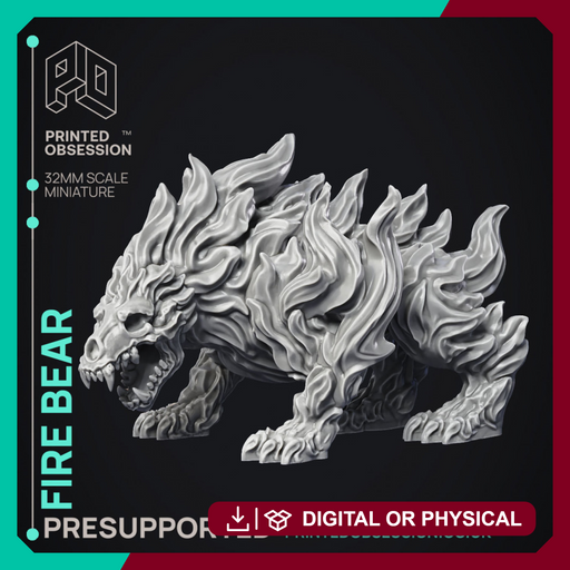 Fire Bear - Elemental Creature - PRE SUPPORTED - D&D - 32mm scale - Only-Games