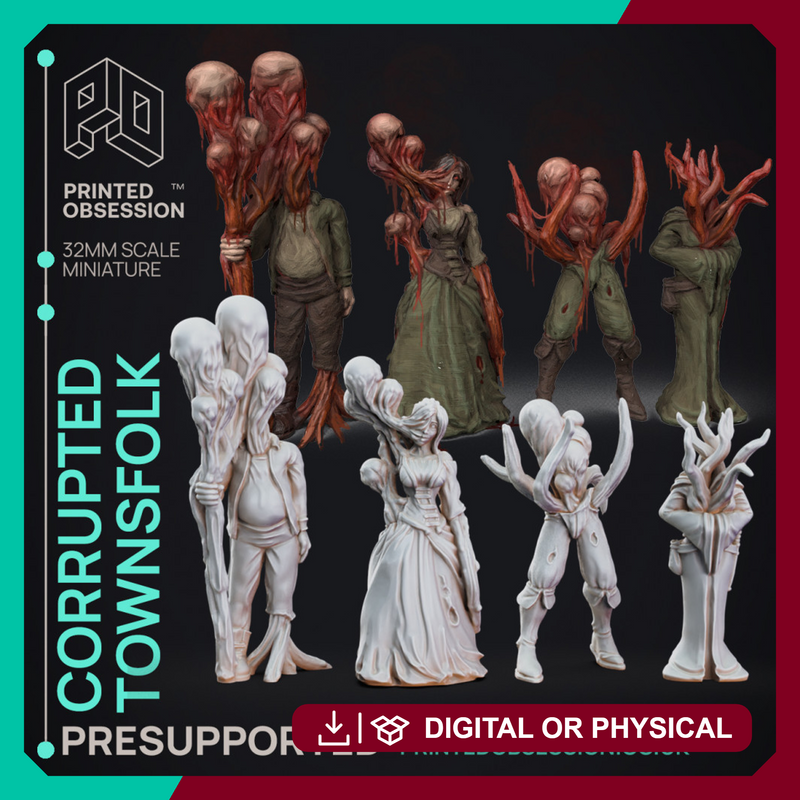 Corrputed Towns Folk - 4 horror models - The Mists of Change - PRESUPPORTED - 32 MM scale