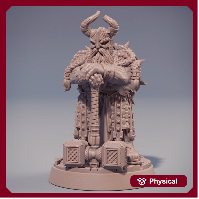 Dwarf Fighter | Dwarf | Hammer & Shield | Dungeons and Dragons | 28mm, 32mm, 54mm,75mm, 100mm Scale| Pathfinder | Figure for Painting - Only-Games
