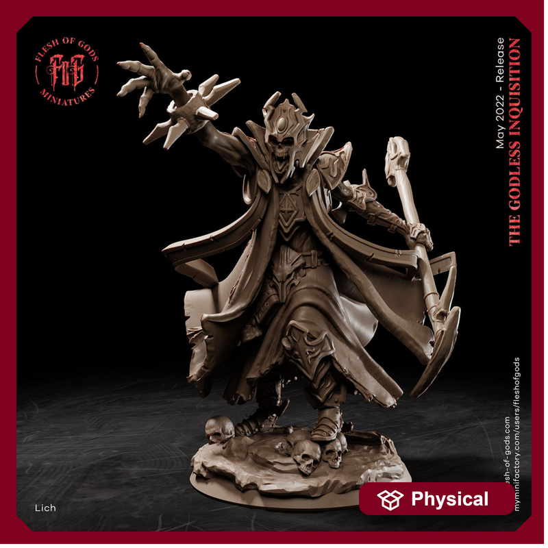 Undead Lich | 28mm, 32mm, 75mm Scale Resin Miniature | Flesh of Gods | Dungeons and Dragons | - Only-Games