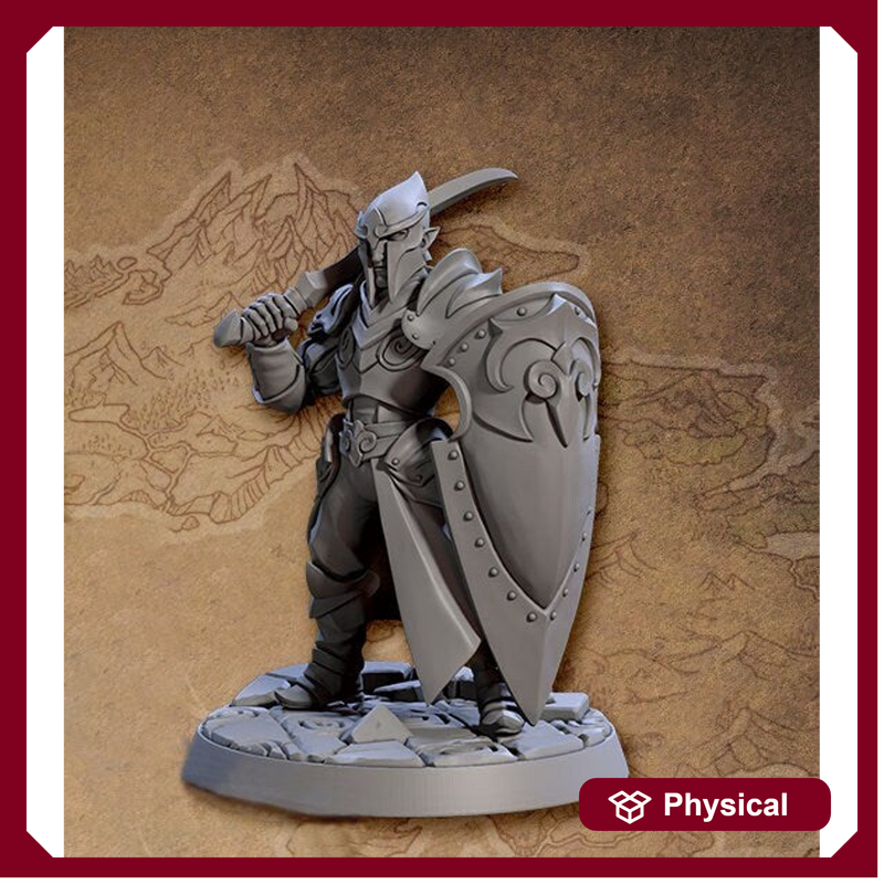 Elf Paladin Fighter Sword and Shield | 28mm, 32mm, 54mm,75mm,100mm Scale Resin Miniature Dungeons and Dragons D&D Pathfinder | Artisan Guild - Only-Games