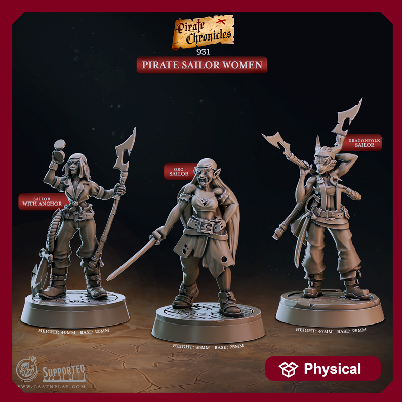 Pirate Sailor Women - Pirate Chronicles - CastNPlay - Terrain Wargaming D&D DnD 28mm 32mm 40mm 54mm