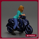 Girl sitting on a scooter, wearing an open jacket