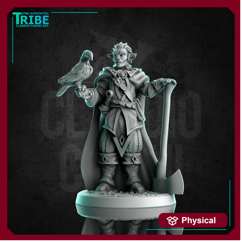 (0305) Male human elf firbolg tiefling half orc ranger hunter with hawk and axe - Only-Games