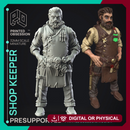 Shop Keeper - NPC -  PRESUPPORTED - Illustrated and Stats - 32mm scale