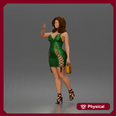 Elegant Woman Walking Confidently in Glamorous Dress, Heels, and Handbag