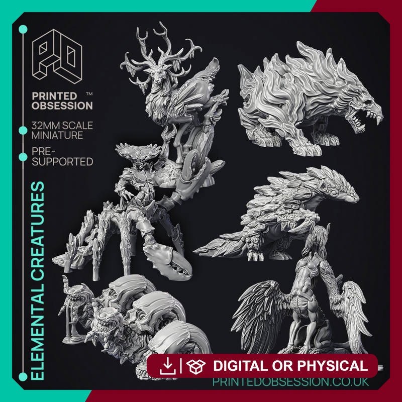 Elemental Creatures - 6 Model pack - PRESUPPORTED - 32mm Scale