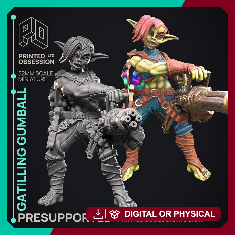 Gattaling Gumball - Goblin Artificer -  PRESUPPORTED - Illustrated and Stats - 32mm scale