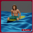 Long-Haired Surfer Sitting on a Surfboard in Calm Ocean Waters, Waiting for the Waves