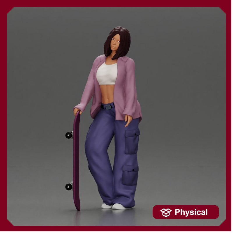 Skater girl wearing crop top cargo pants relaxed pose