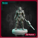 (0300) Female human elf tiefling half-orc firbolg warrior fighter woman with spear and a complete armor
