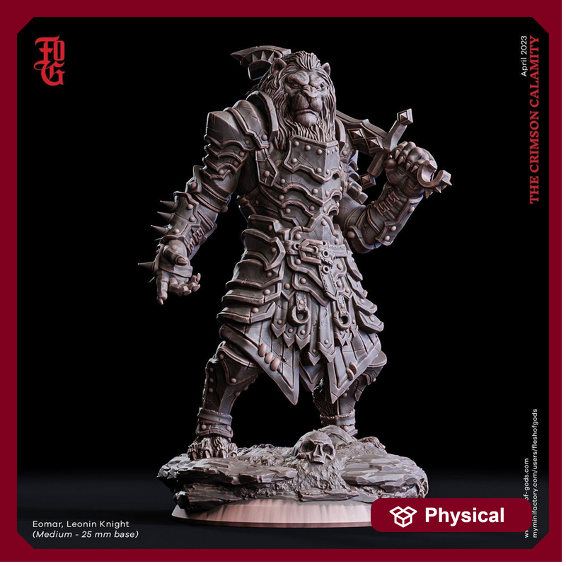Leonin LionFolk Fighter in Armor | 28mm, 32mm, 54mm, 75mm Scales,100mm Tall | Dungeons and Dragons D&D 5e | Pathfinder| Daybreak Miniatures - Only-Games