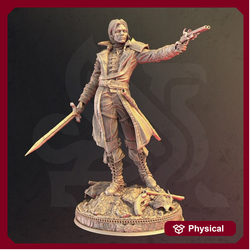 Human Gunslinger Fighter Unpainted Miniature | 28mm, 32mm,54mm,75mm,100mm Scales | Dungeons and Dragons Pathfinder |DM Stash - Only-Games