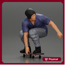 Man in hat riding sitting on skateboard