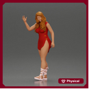 Graceful woman waving with elegance and a warm expression