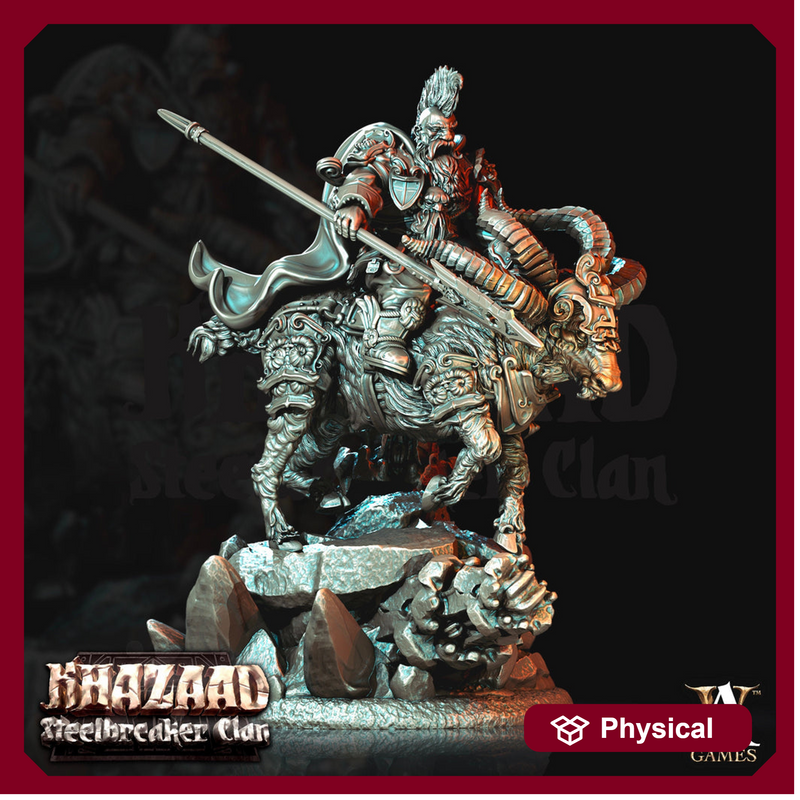 Dwarf Fighter Mounted on Ram | Scale 28mm, 32mm, 75mm | Resin Miniature | Dungeons and Dragons Pathfinder | Figure Painting | - Only-Games