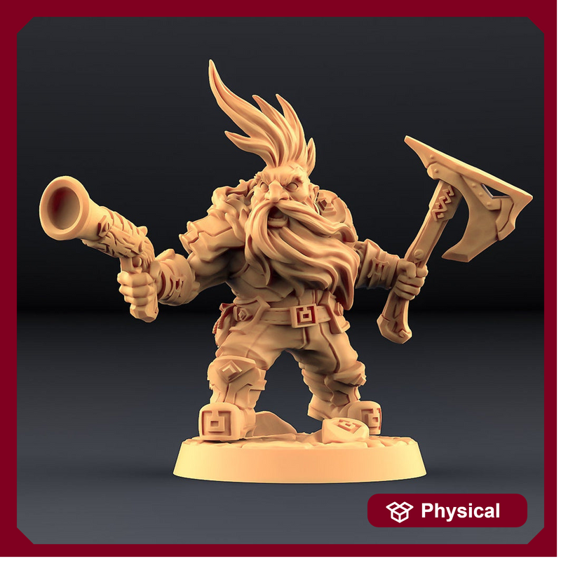 Dwarf Fighter Gunslinger  | Dungeons and Dragons D&D 5E | 28mm,32mm Scales | 54mm, 75mm TALL | Pathfinder Mini for Painting | Artisan Guild - Only-Games