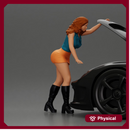 Curious Woman in mini skirt Checking Under the Hood of a Sleek Car