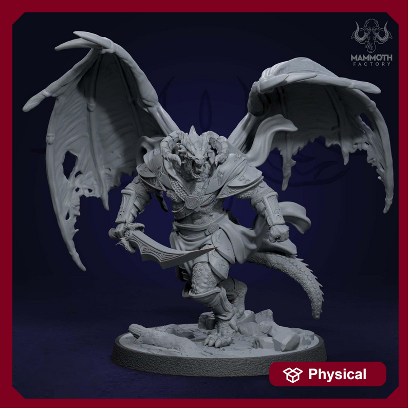 Dragonborn Winged Paladin with Sword | 28mm,32mm,54mm,75mm Scale |Resin Miniature | Dungeons and Dragons D&D 5e  | Pathfinder |Flesh of Gods - Only-Games