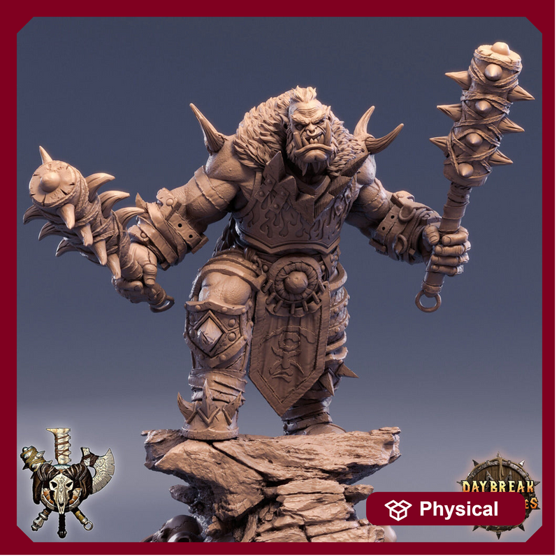 Orc Fighter Warrior Barbarian 2-Weapon Style Mace with Spikes | Scales: 28mm | 32mm |54mm |75mm | 100mm Megaboss | D& D| Pathfinder | - Only-Games