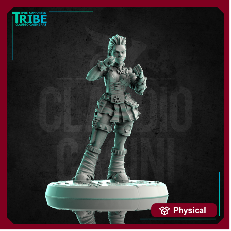 (0185) Female street fighter post apocalyptic warrior with cyber arm