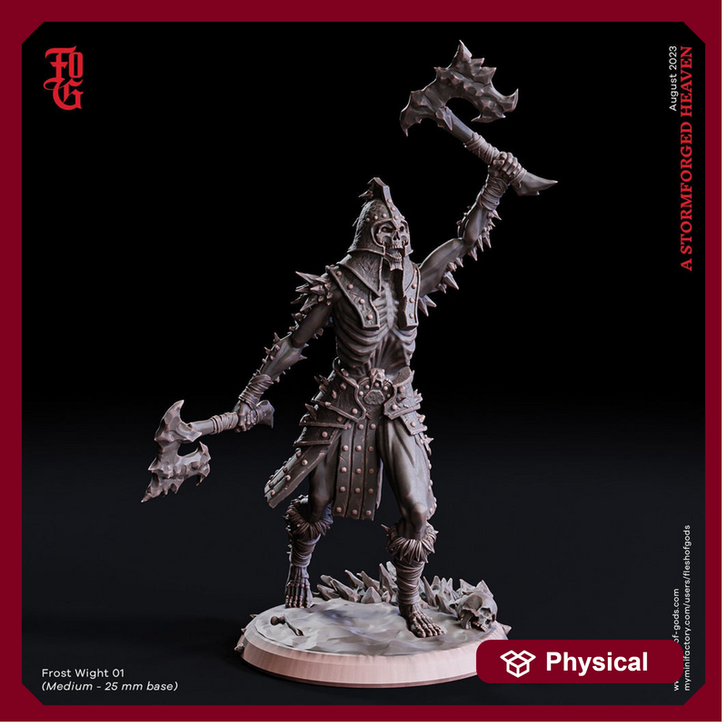 Undead Wight Death Knight Monster with 2 Axes Miniature | 28mm,32mm,54mm,75mm,100mm Scale |Figurine D&D 5e |Pathfinder Undead| Flesh of Gods - Only-Games