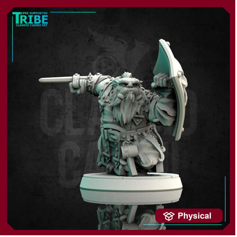 (0158) Male dwarf warrior with a shield and an arm-blade