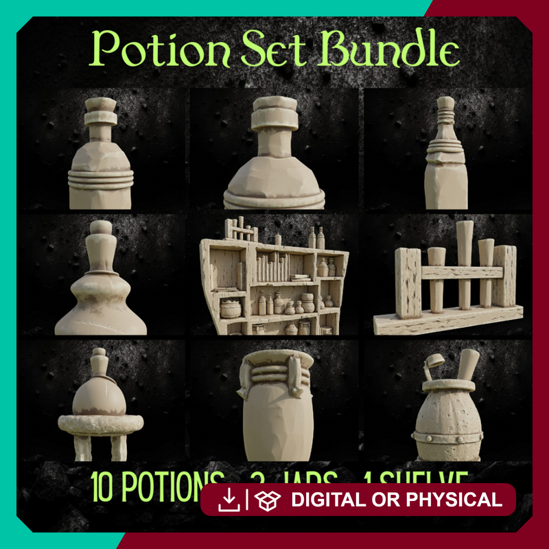 Potion Set Bundle - Fantasy Terrain STL, DnD & Wargaming Scenery
