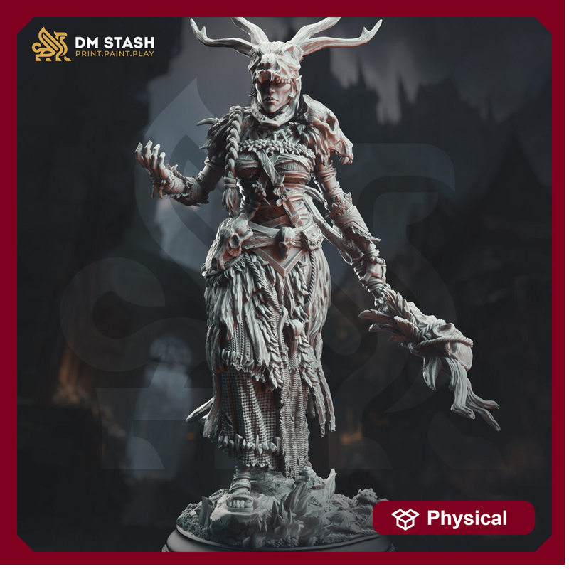 Elf Female Druid Circle of Spores with Staff Unpainted Miniature | 28mm, 32mm,54mm,75mm, 100mm Scales | Dungeons and Dragons  5E | DM Stash - Only-Games