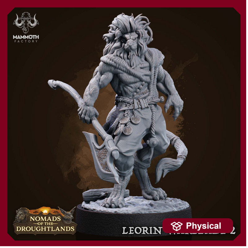 Leonin LionFolk Fighter Barbarian Unpainted | 28mm,32mm,54mm,75mm Scale | Resin | Dungeons and Dragons D&D 5e  | Pathfinder |Flesh of Gods - Only-Games