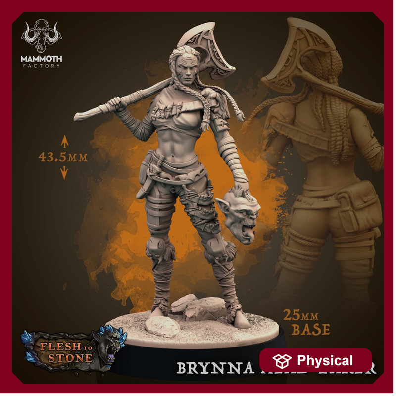Human Female Barbarian Fighter | 28mm,32mm,54mm,75mm,100mm Scale Resin Miniature |Dungeons and Dragons | Brynna Head-Taker | Mammoth Factory - Only-Games