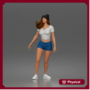 Trendy Woman Standing Confidently in Beanie, Crop Top, and Shorts