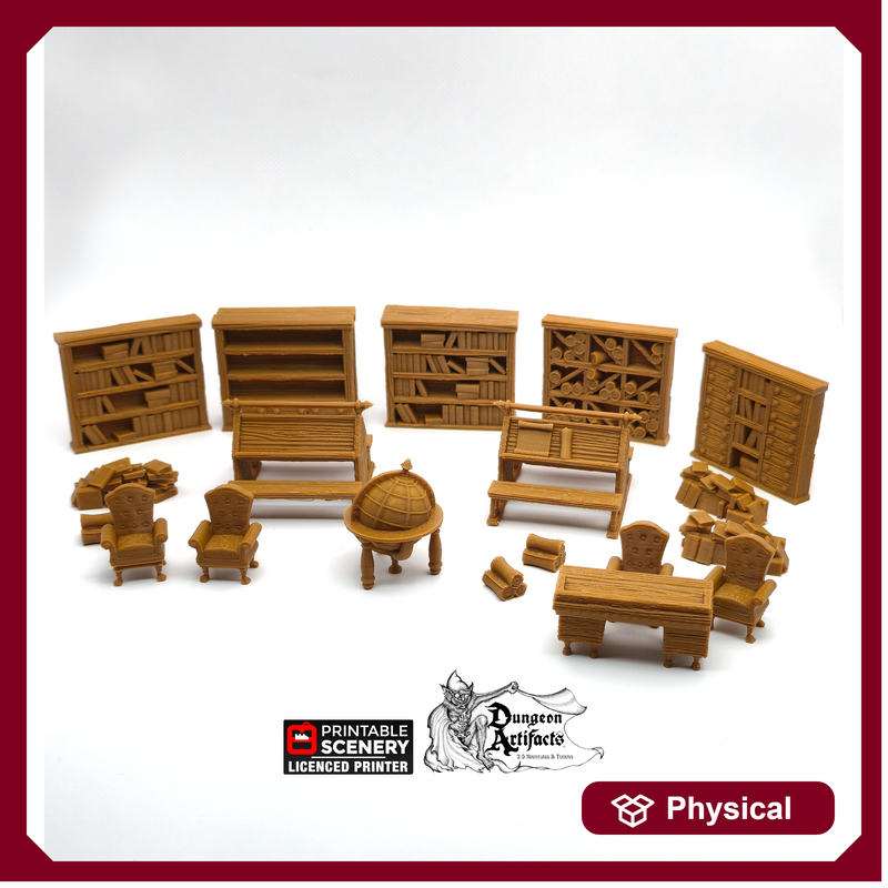 Library Furniture Set - Clorehaven and the Goblin Grotto - Printable Scenery Wargaming Terrain Scatter D&D, DnD