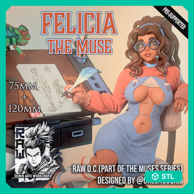 Felicia The Muse - 75mm and 120mm Pin-Up - STL only - Only-Games