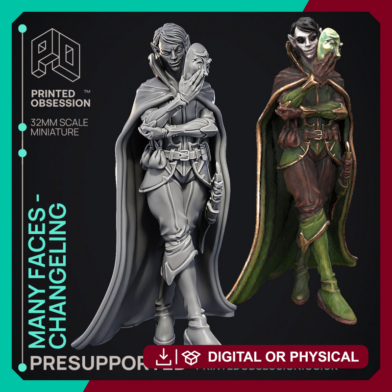Changeling Theif - Many Faces -  PRESUPPORTED - Illustrated and Stats - 32mm scale