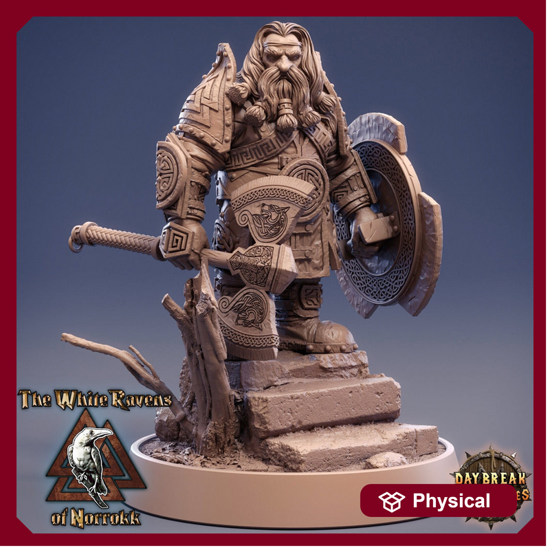 Dwarf Fighter Paladin Axe and Shield | D&D| 28mm,32mm,54mm, 75mm, 100mm Scale | Pathfinder Mini for Painting | Daybreak Miniatures - Only-Games