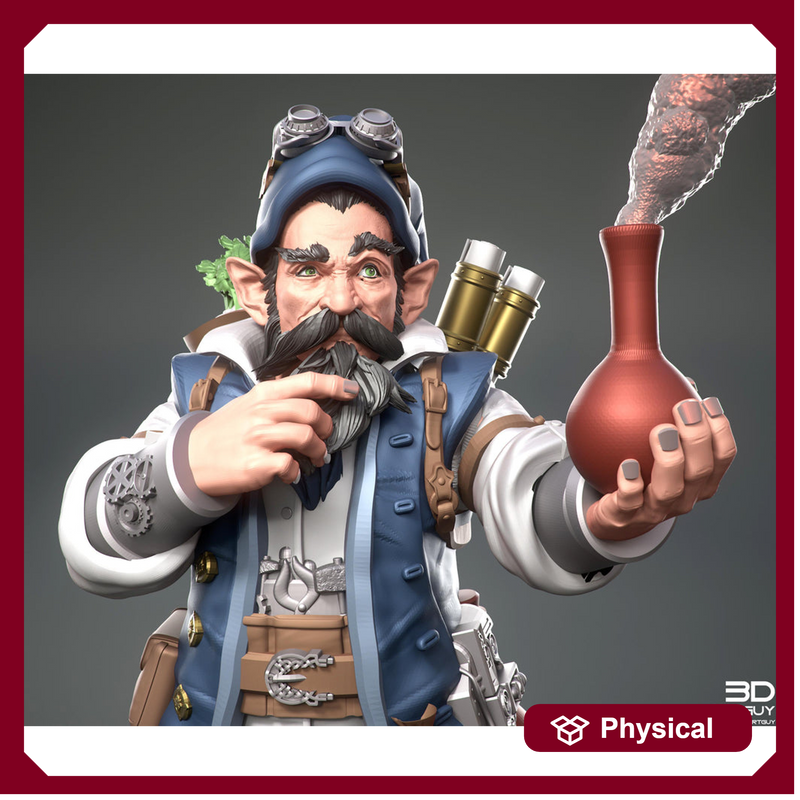 Gnome Alchemist Artificer PC/ NPC  | UNPAINTED Miniature | 28mm, 32mm, 54mm, 75mm Scales | Pathfinder  | DnD | Figurine unpainted | 3DArtGuy - Only-Games