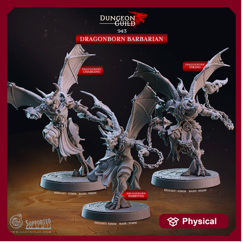 Dragonborn Barbarians - Dungeon Guild - CastNPlay - Terrain Wargaming D&D DnD 28mm 32mm 40mm 54mm