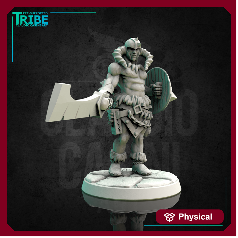 (0130) Male barbarian viking human elf tiefling half orc with big sword and shield