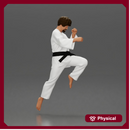 Karate Practitioner in White Gi Performing a Jumping Martial Arts Move