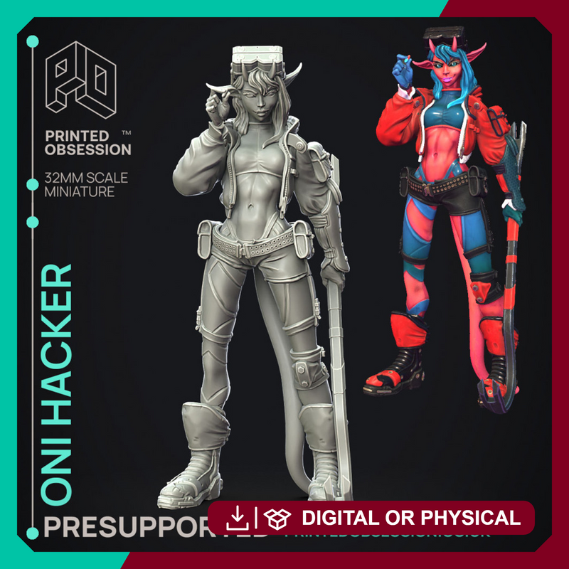Oni Hacker - Cute Female Desktop Girl - PRESUPPORTED - 120mm