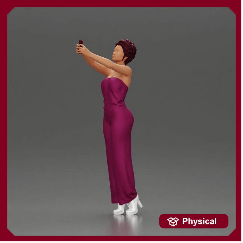 Fashionable woman in a jumpsuit snapping a selfie in style