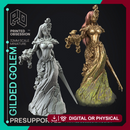 Guilded Golem - Flesh of Gold -  PRESUPPORTED - Illustrated and Stats - 32mm scale