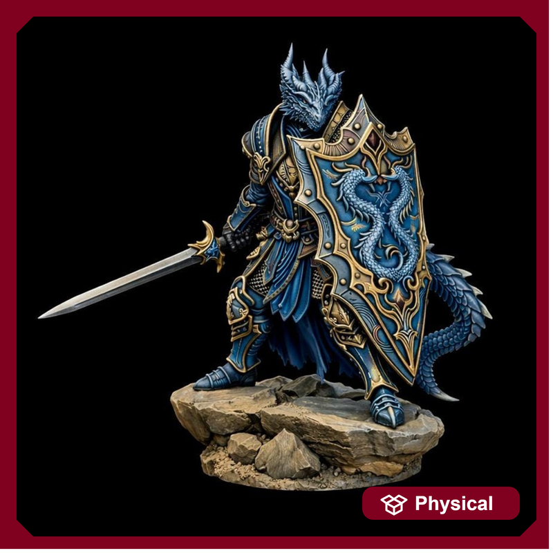 Dragonborn Paladin Miniature, Sword & Shield | PaintedOrNot Original Unpainted Mini - Only-Games