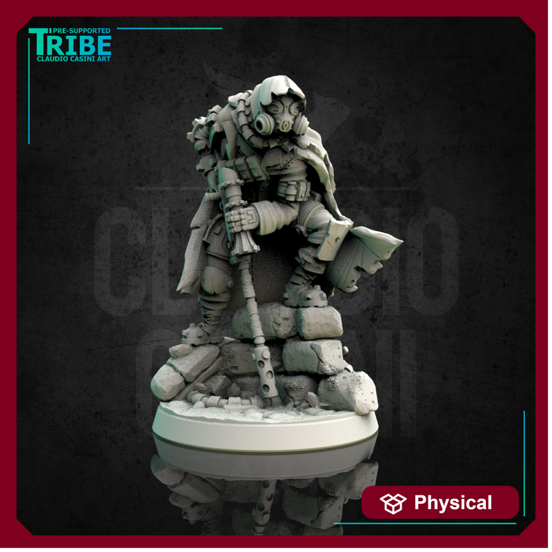 (0111) Male ranger hunter post - apocalyptic sci-fi sniper with antigas mask