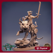 Tiefling Fighter mounted on Giant Feline | Dungeons and Dragons 5e Miniature | 28mm Scale | 32mm Scale | 75mm Scale | Pathfinder | - Only-Games