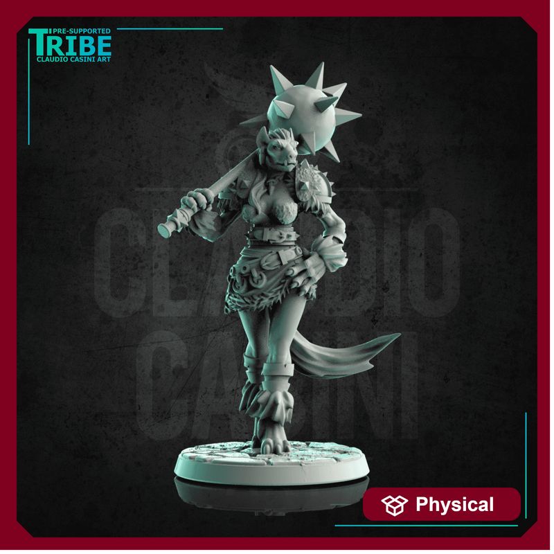 (0198) Female gnoll barbarian worrior with a huge morningstar - Only-Games